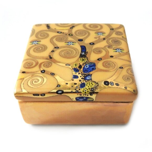 Gustav Klimt Tree of Life Porcelain Trinket Jewelry Box Pillbox Gold Gilt Spain - Picture 1 of 7